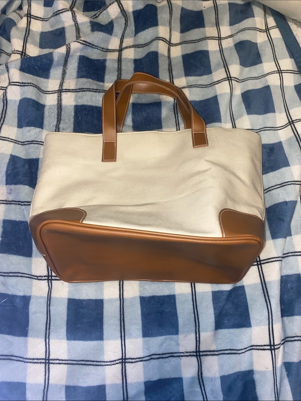 Jaclyn Smith Cream Canvas Tote with Tan Leather Accents